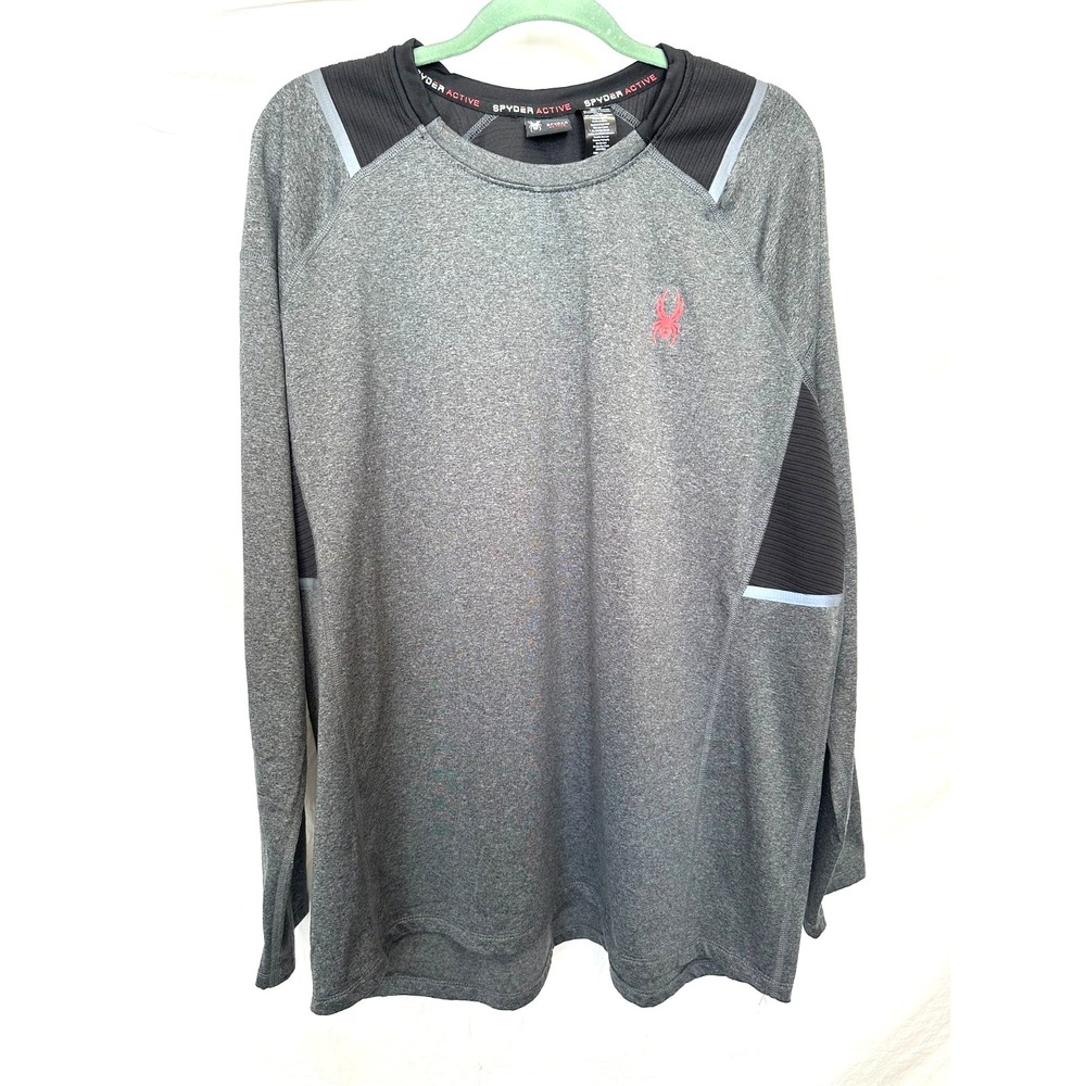 Spyder Active Men's Size XL Gray & Black Relaxed Fit Pro Web Long Sleeve T-Shirt